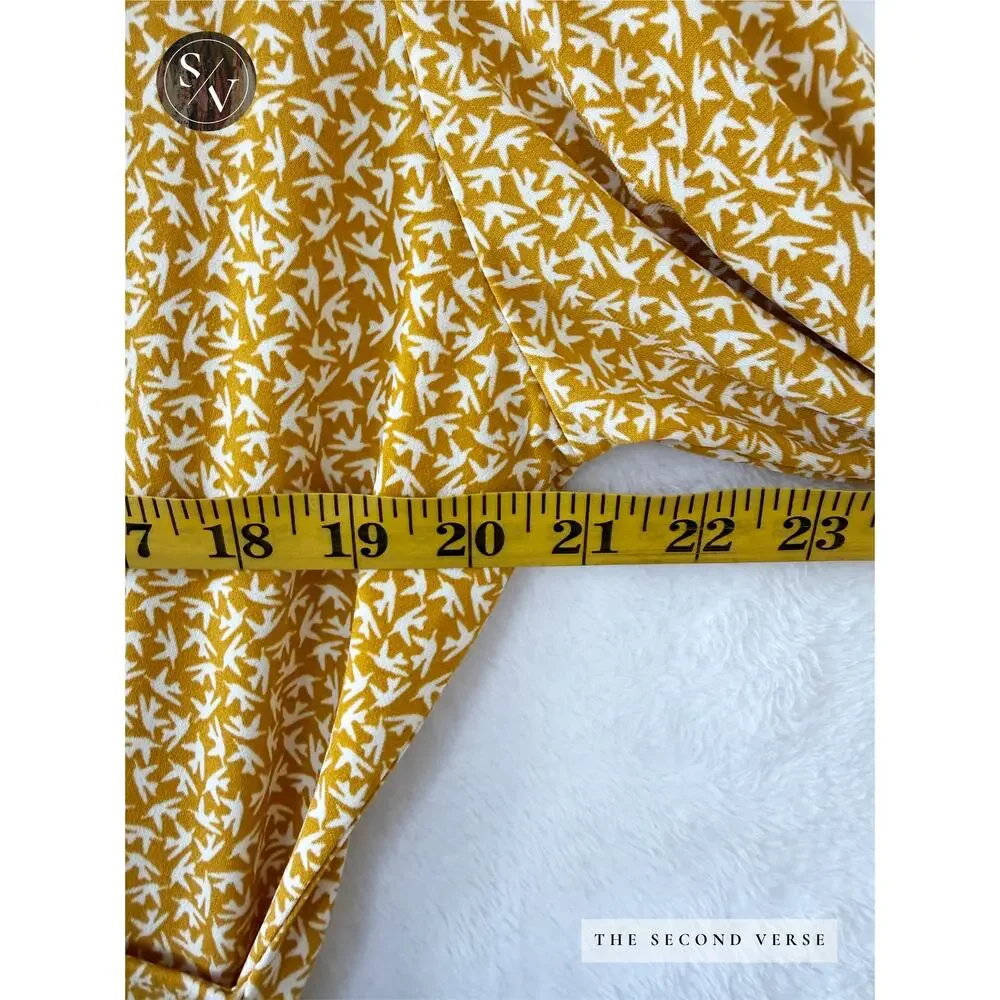 Leota Surplice Printed Yellow White Short Dress With Waist Tie Size XL - Picture 7 of 9